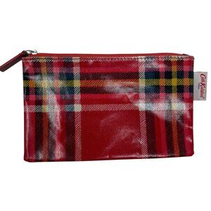 Cath Kidston Makeup Bag Pouch Red Tartan Plaid Coated Cotton PVC Small